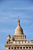 Ananda temple Bagan, Myanmar. Double bodied lions, Manukthiha, guard each corner of the temple base. 